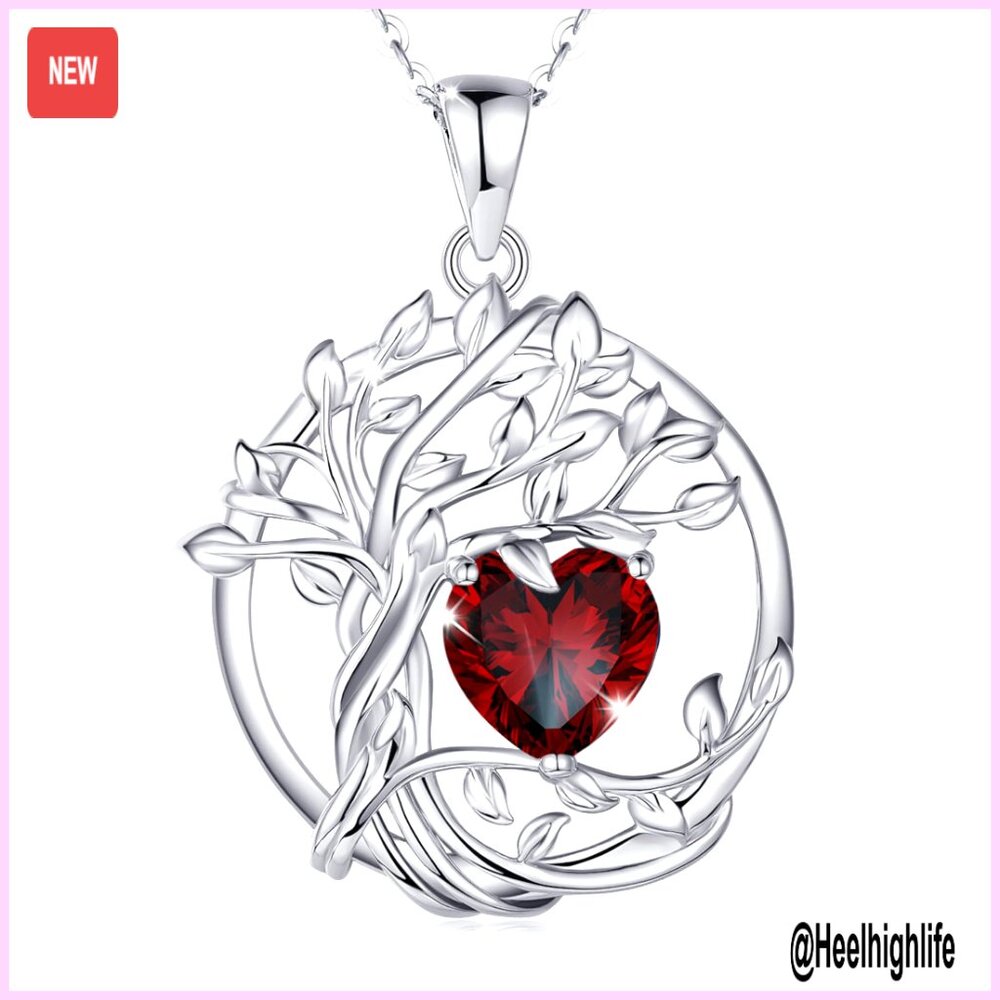 Sterling Silver Tree Of Life Birthstone Necklace, Garnet Pendant, Adjustable